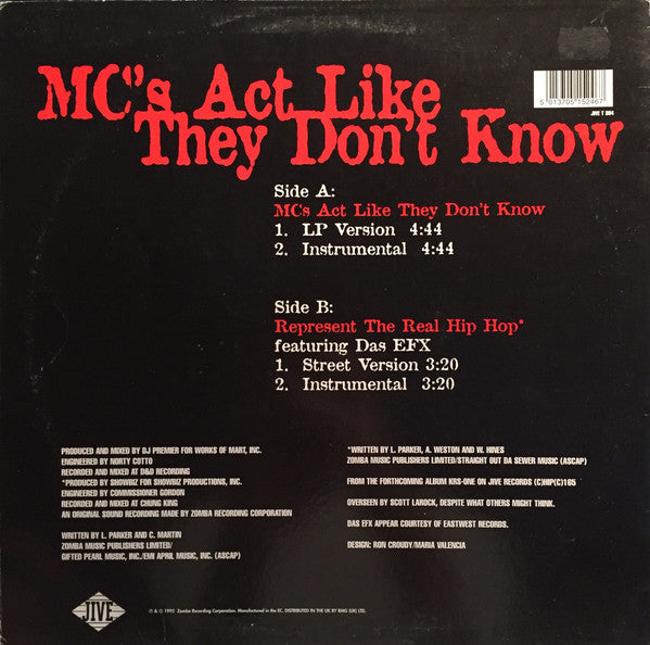 KRS-One : MC's Act Like They Don't Know (12")